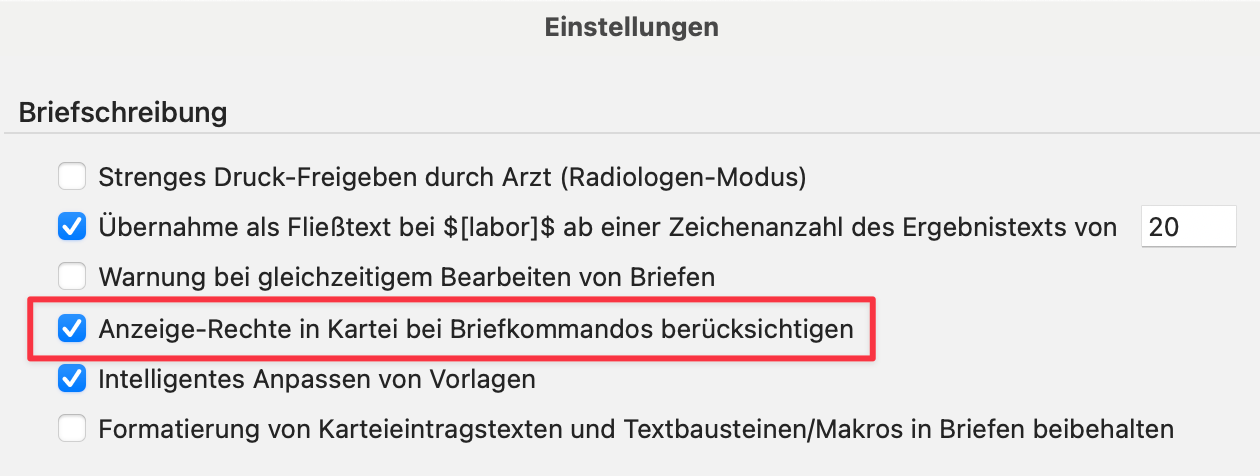 tomedo changelog 151 1 briefkommando Einstellung