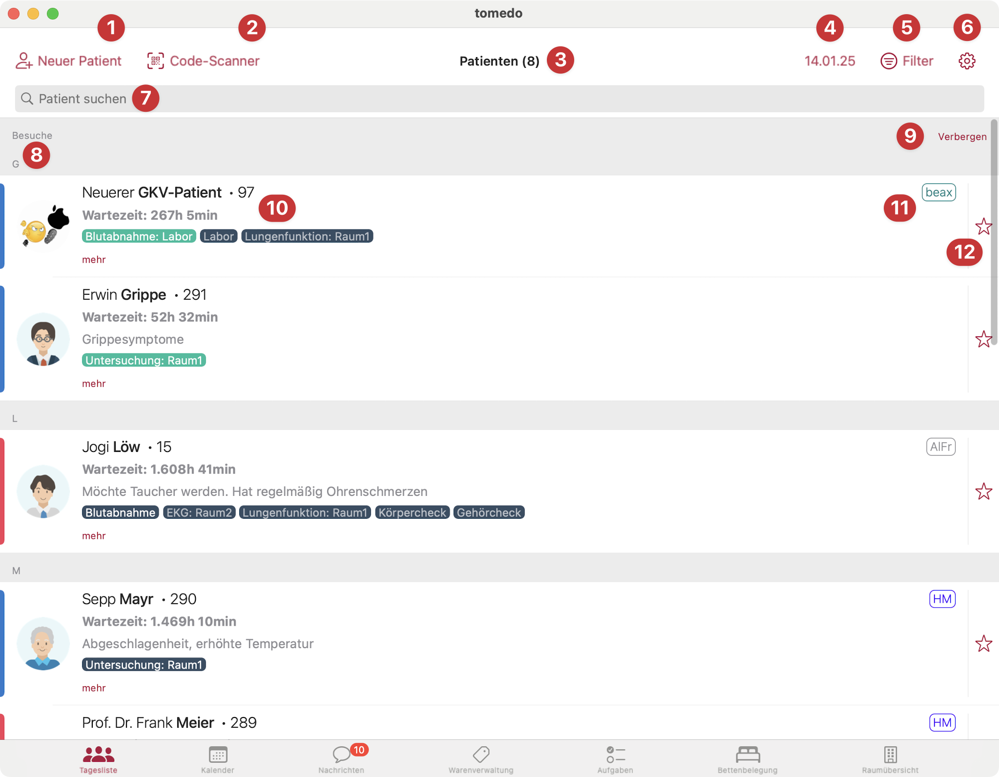 tomedo handbuch ios tagesliste