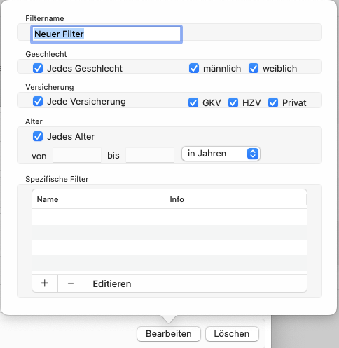 Patientenformulare Einstellungen Faelligkeit Patientenfilter