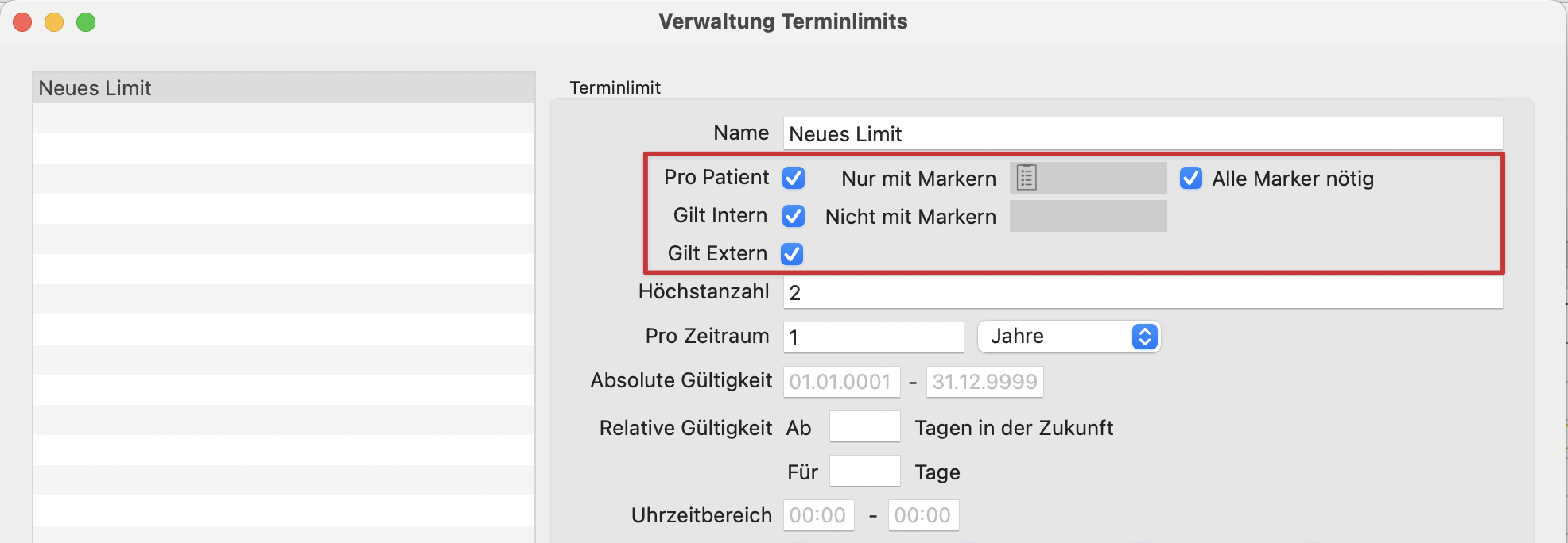 tomedo changelog 152 kalender terminlimits verwaltung intern extern marker