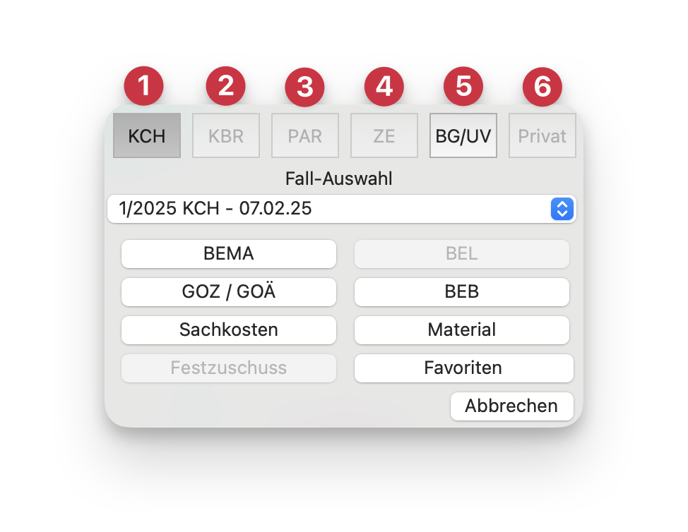 tomedo handbuch Fachgruppen Dental Kartei Doku Uebersicht Leistungen Uebersicht 1