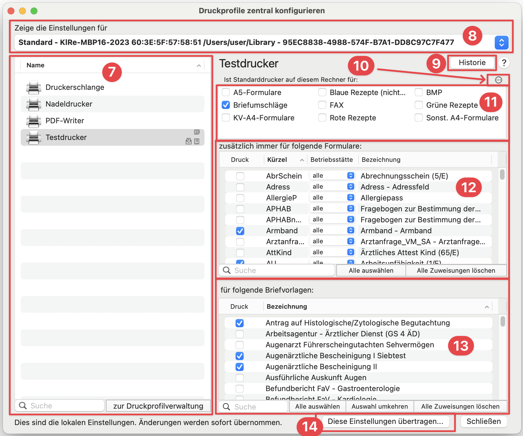 tomedo handbuch drucker und scanner druckprofil anlegen druckprofile zentral konfigurieren