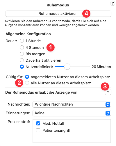 tomedo handbuch nachrichten erinnerungen ruhemodus aktivieren