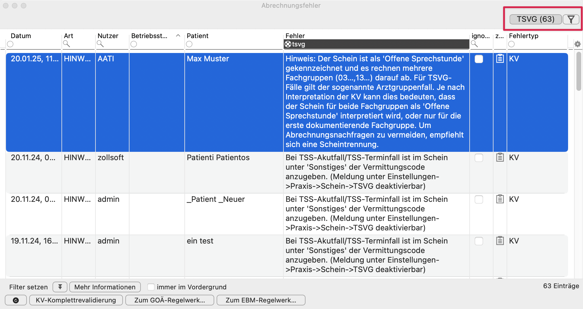 tomedo changelog v153 abrechnungsfehlerpanel