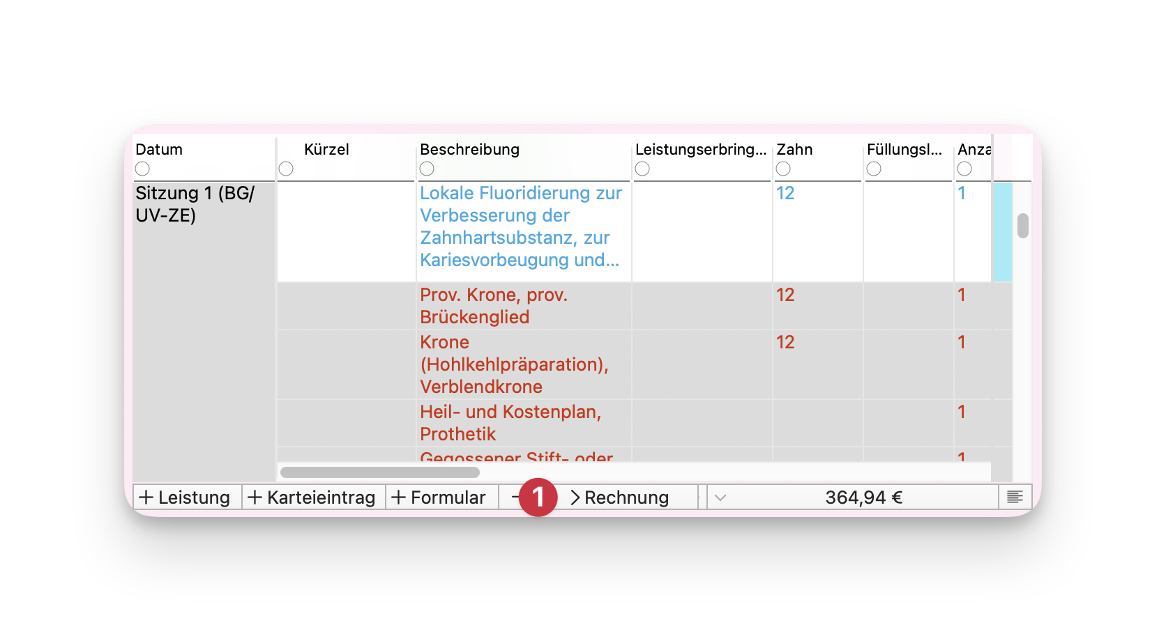 tomedo handbuch Fachgruppen Dental BGUV Abrechnung vor Rechnung