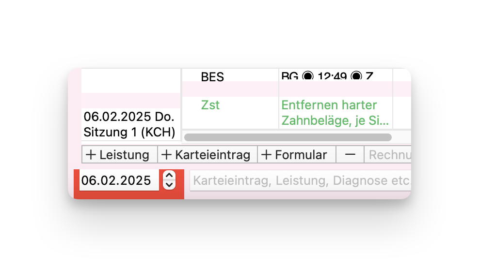 tomedo handbuch Fachgruppen Dental Kartei Doku Uebersicht Datum