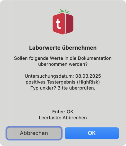 tomedo handbuch elektronische dokumentation okfe laborwert uebernahme beispiel