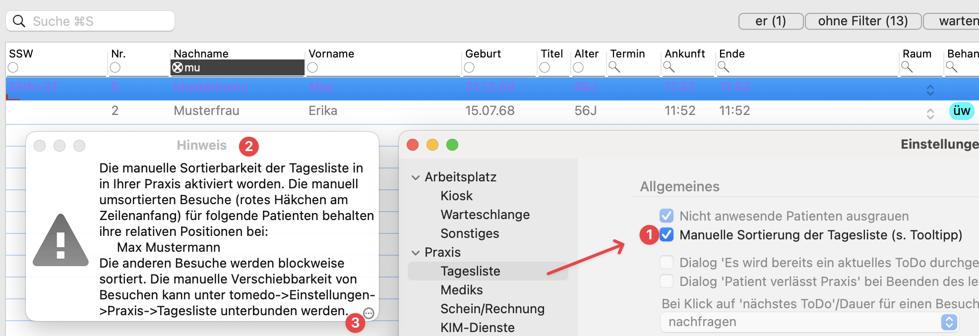 tomedo changelog 154 1 manuelle sortierung tagesliste hinweis