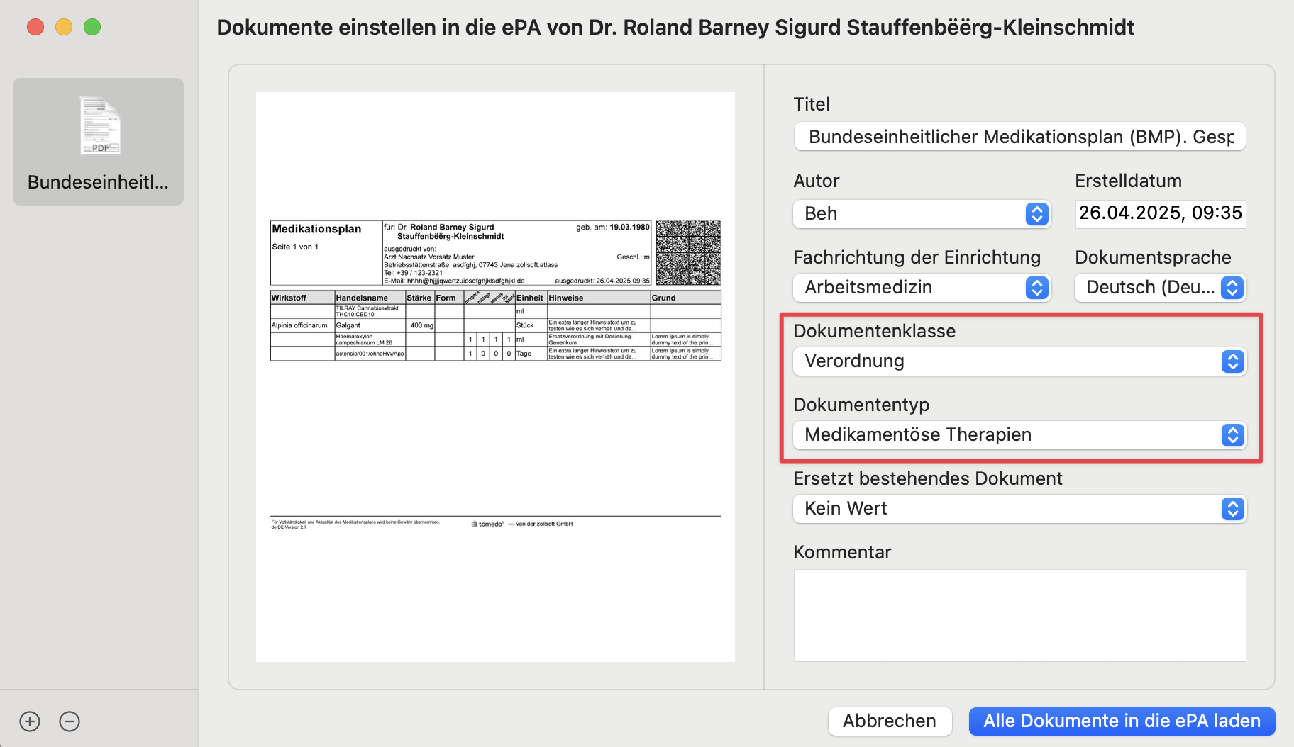 tomedo handbuch bmp upload metadatenfenster