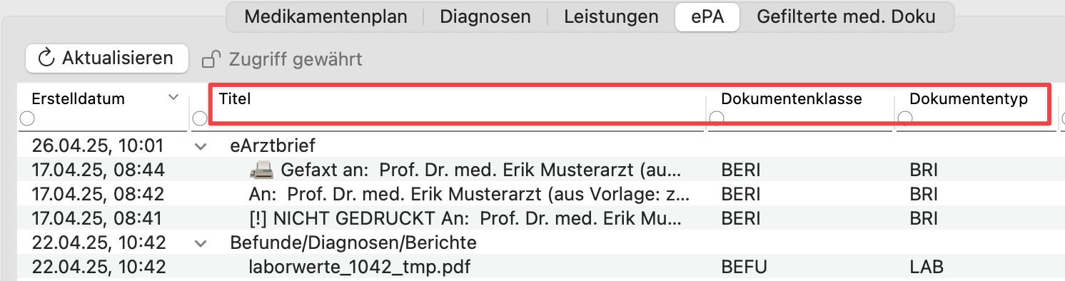 tomedo handbuch ePA Gruppierung