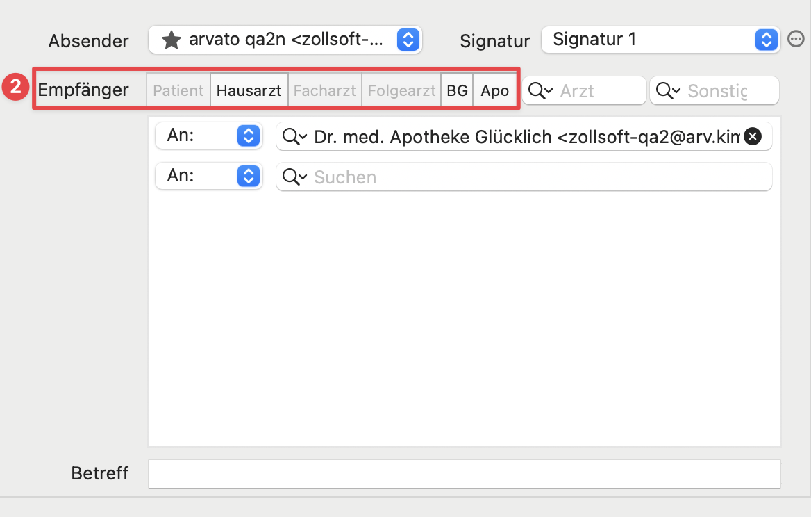 tomedo handbuch empfaenger Mail