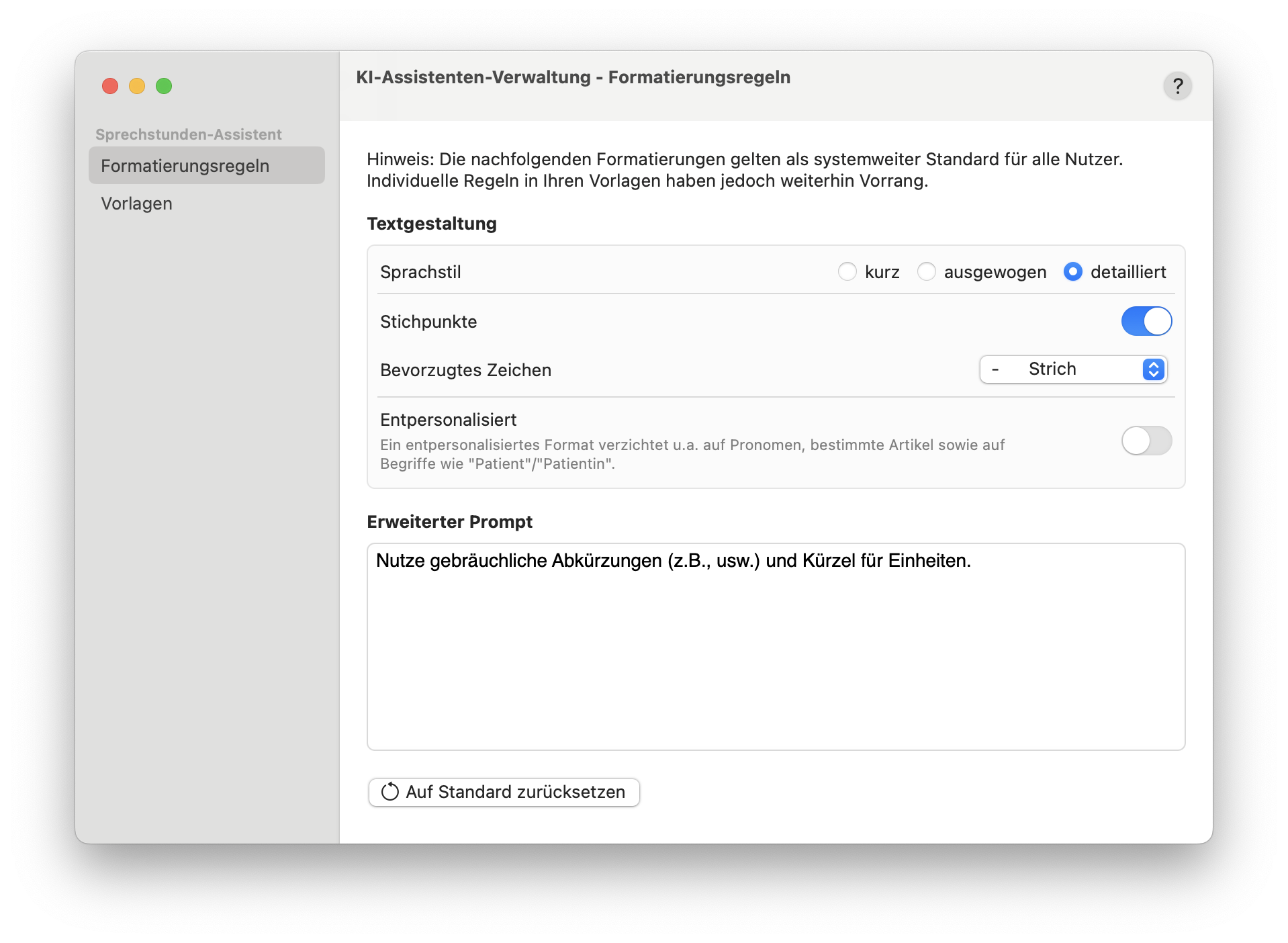 tomedo handbuch intelligence sprechstunden assistent formatierungsregeln