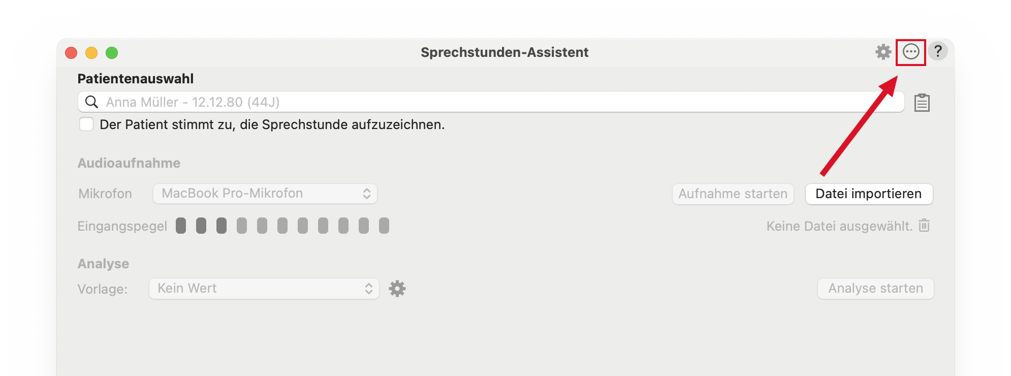 tomedo intelligence Sprachstunden Assistent Aufnahmeverwaltung Button