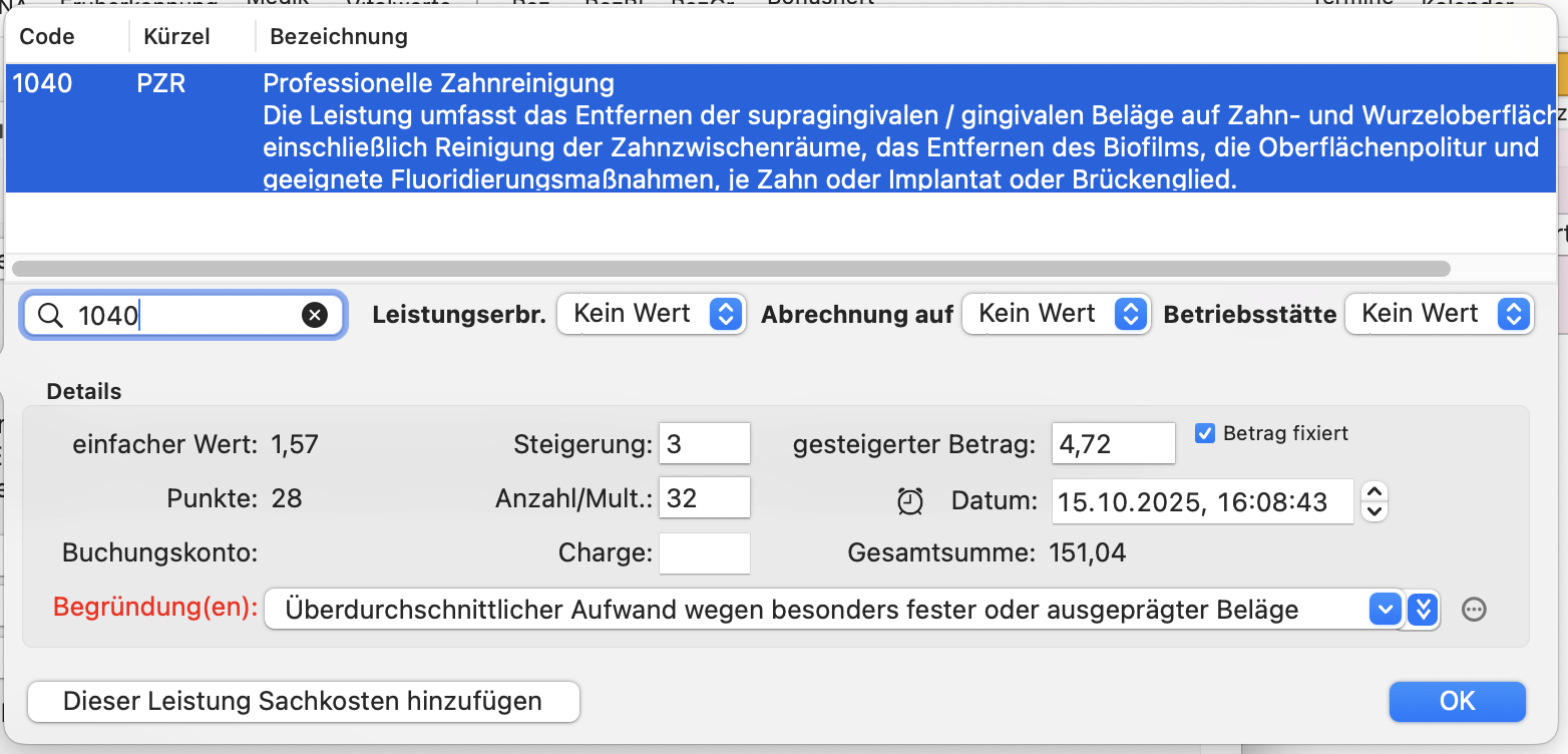 td Leistungsfavoriten GOZ 1040 Details