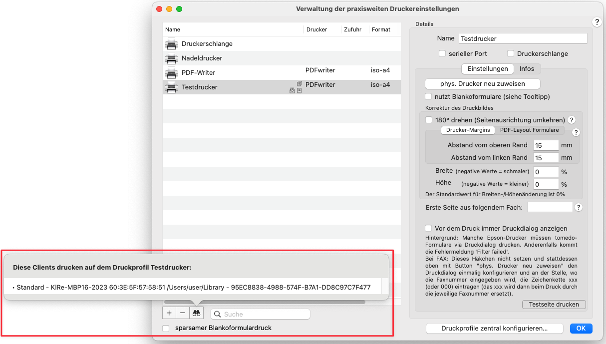 tomedo changelog 155 Clientanzeige Drucker