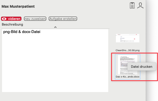 tomedo changelog 155 Datei drucken in Vidierliste