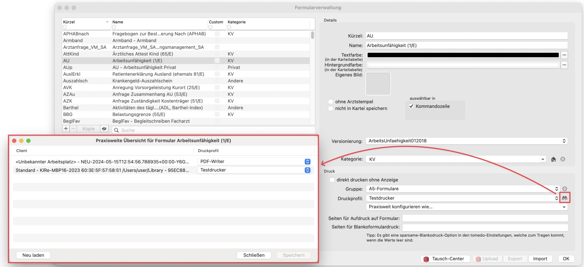 tomedo changelog 155 Formularverwaltung Formular Druckprofil