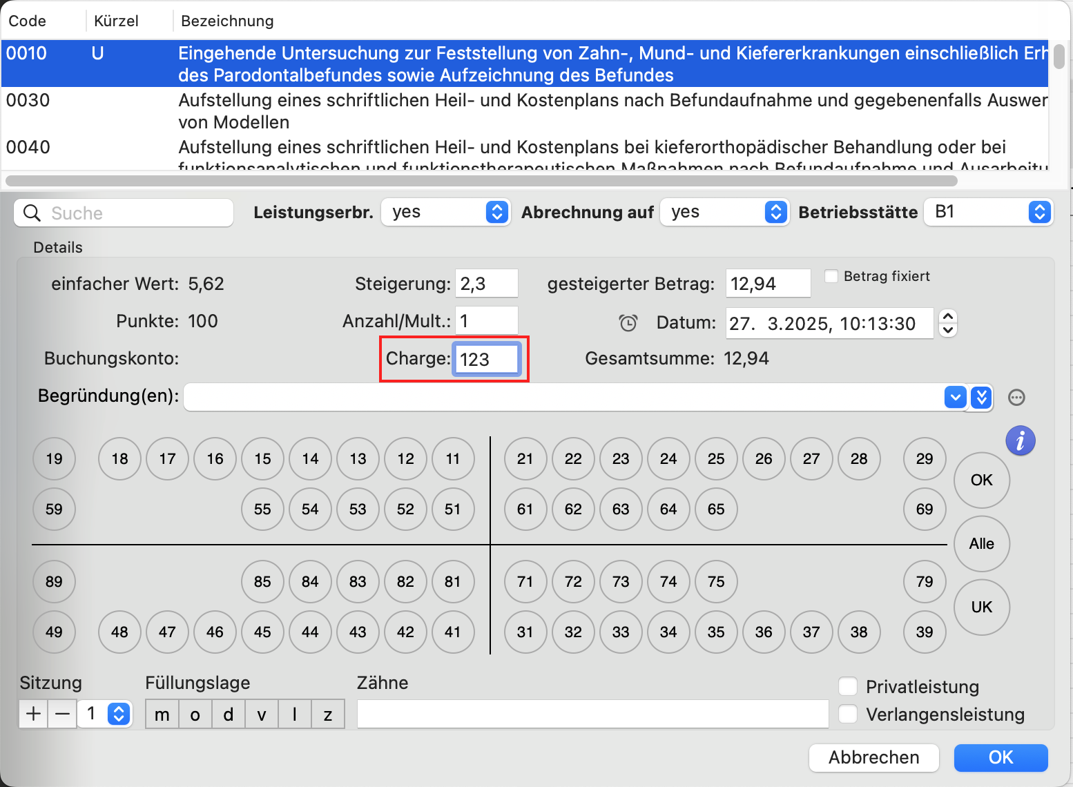 tomedo changelog 155 GOZ Chargennummer