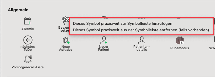 tomedo changelog 155 Konfiguration Symbolleiste