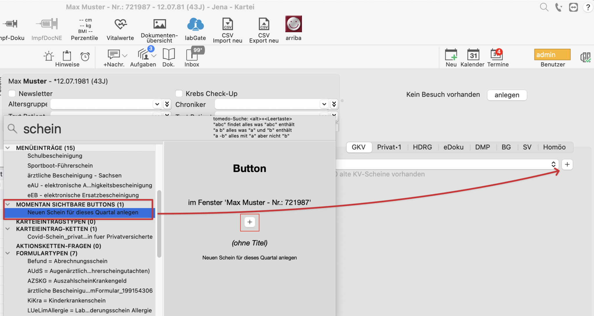 tomedo changelog 155 Spotlight Suche