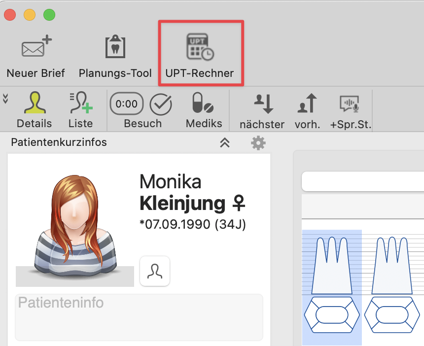 tomedo changelog 155 UPT Rechner Symbolleiste