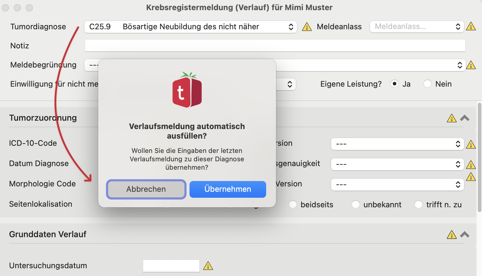tomedo changelog 155 krebsregistermeldung