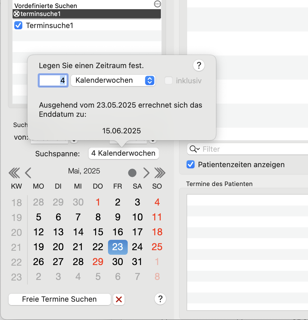 tomedo changelog kalender terminsuche suchzeitraum zeitraumkomponenten terminsuchefenster