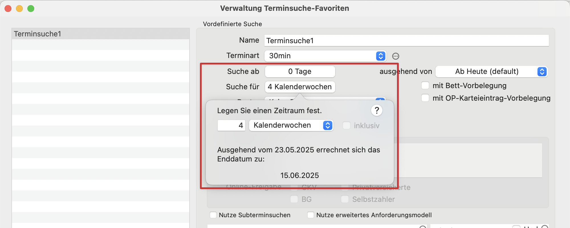 tomedo changelog kalender terminsuche verwaltung suchzeitraum zeitraumkomponenten popover