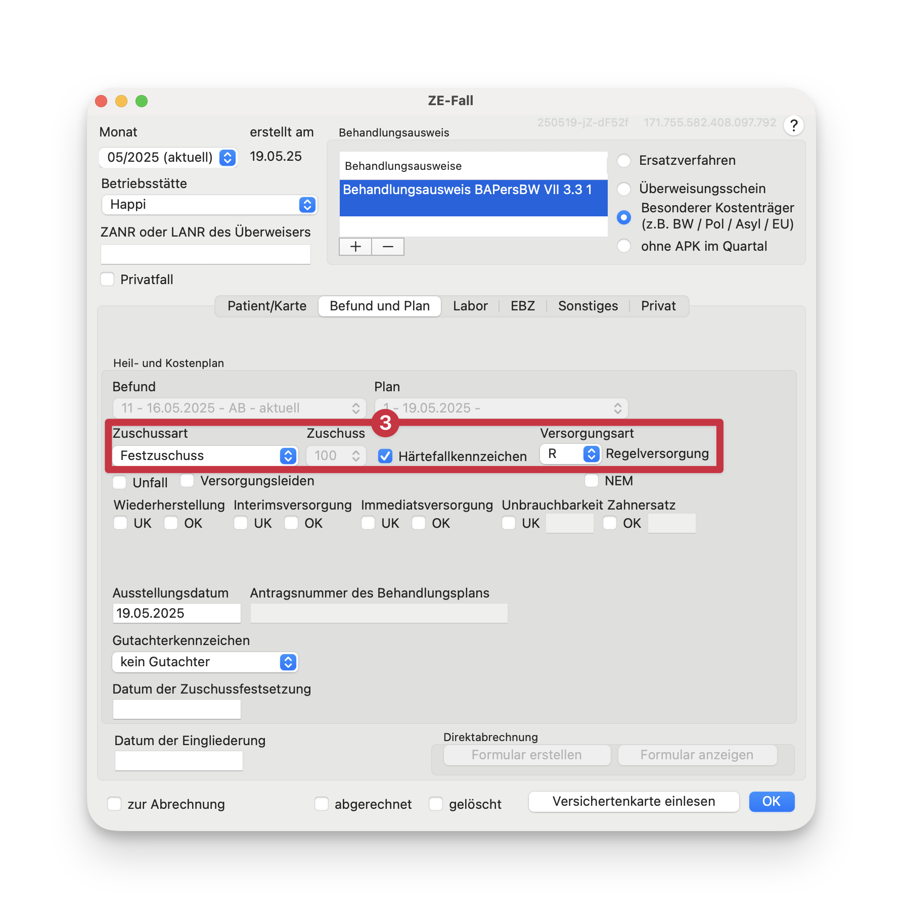tomedo handbuch Fachgruppen Dental ze fall befund und plan richtige werte