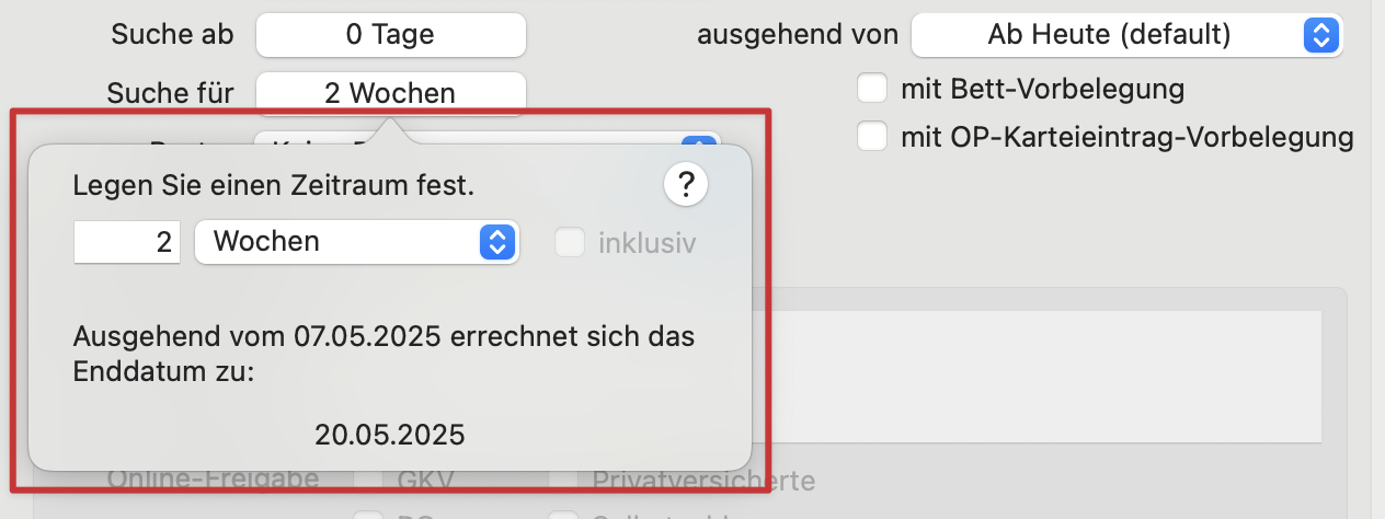 tomedo handbuch kalender terminsuche favoriten verwaltung suchzeitraum popover