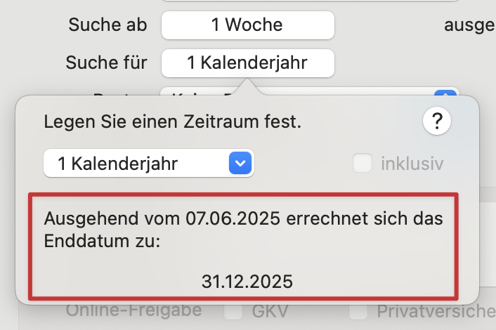 tomedo handbuch kalender terminsuche verwaltung terminsuche zeitraeume popover erklaerung