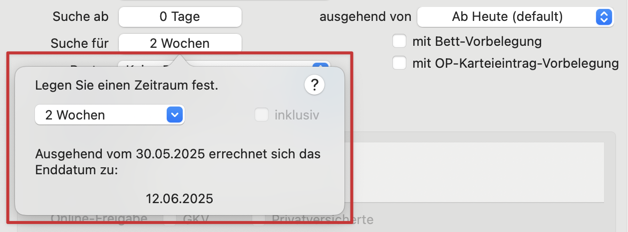 tomedo handbuch kalender terminsuche verwaltung terminsuche zeitraeume suchefuer popover