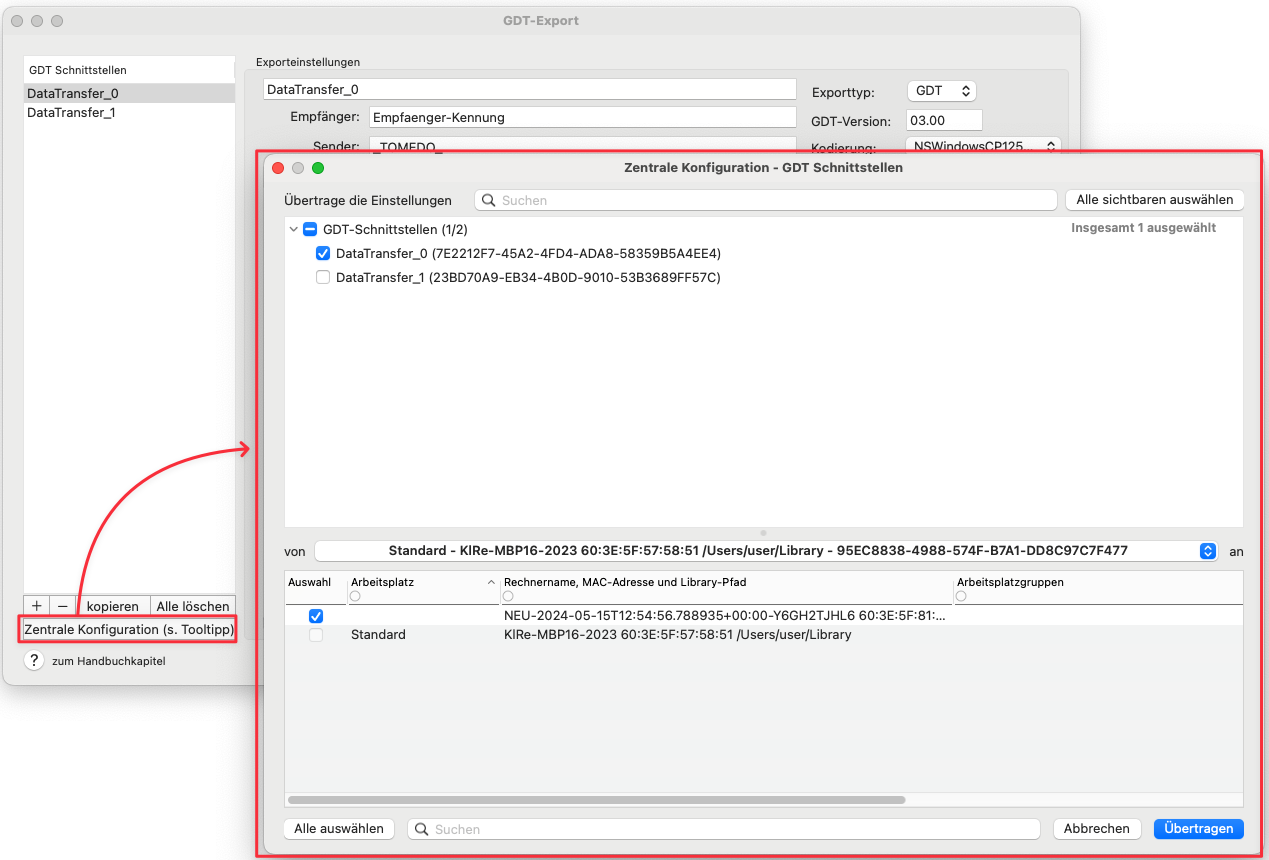 GDT export zentrale konfiguration changelog