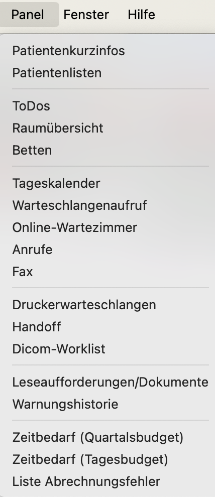 tomedo changelog 157 panel menue umstrukturiert