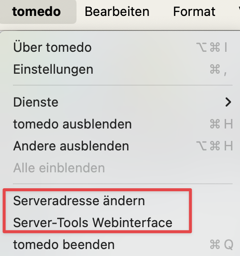 tomedo changelog 157 tomedo menue server adresse aendern