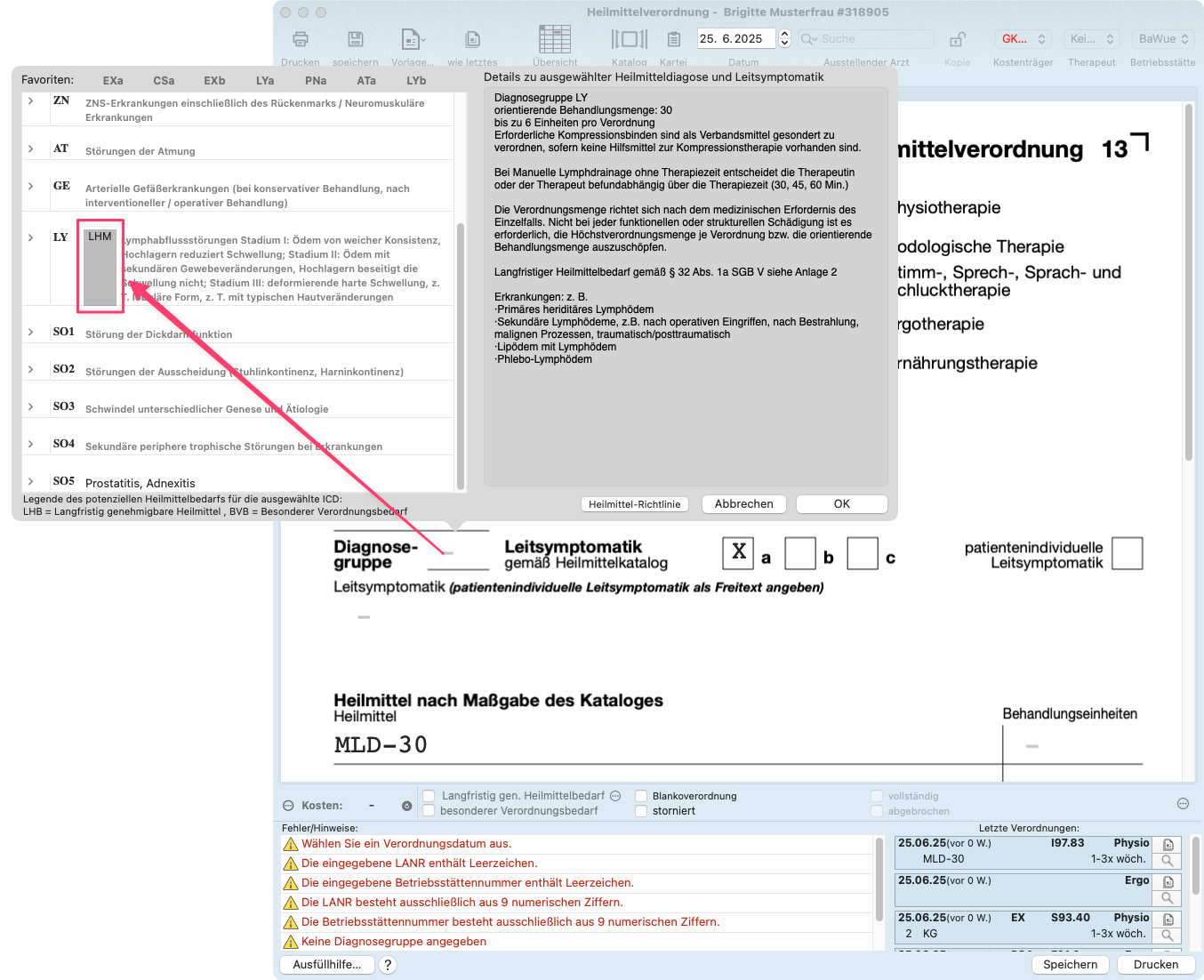 tomedo handbuch fachgruppen heilmittelerbringer kennzeichnung lhb