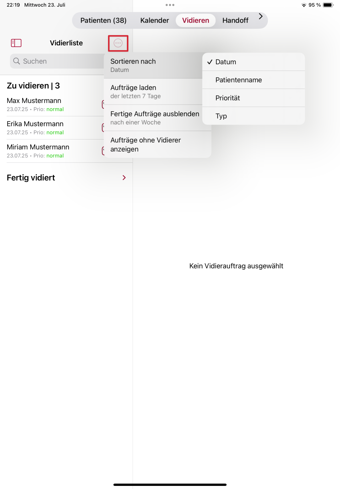tomedo handbuch ios app vidierliste listeneinstellungen