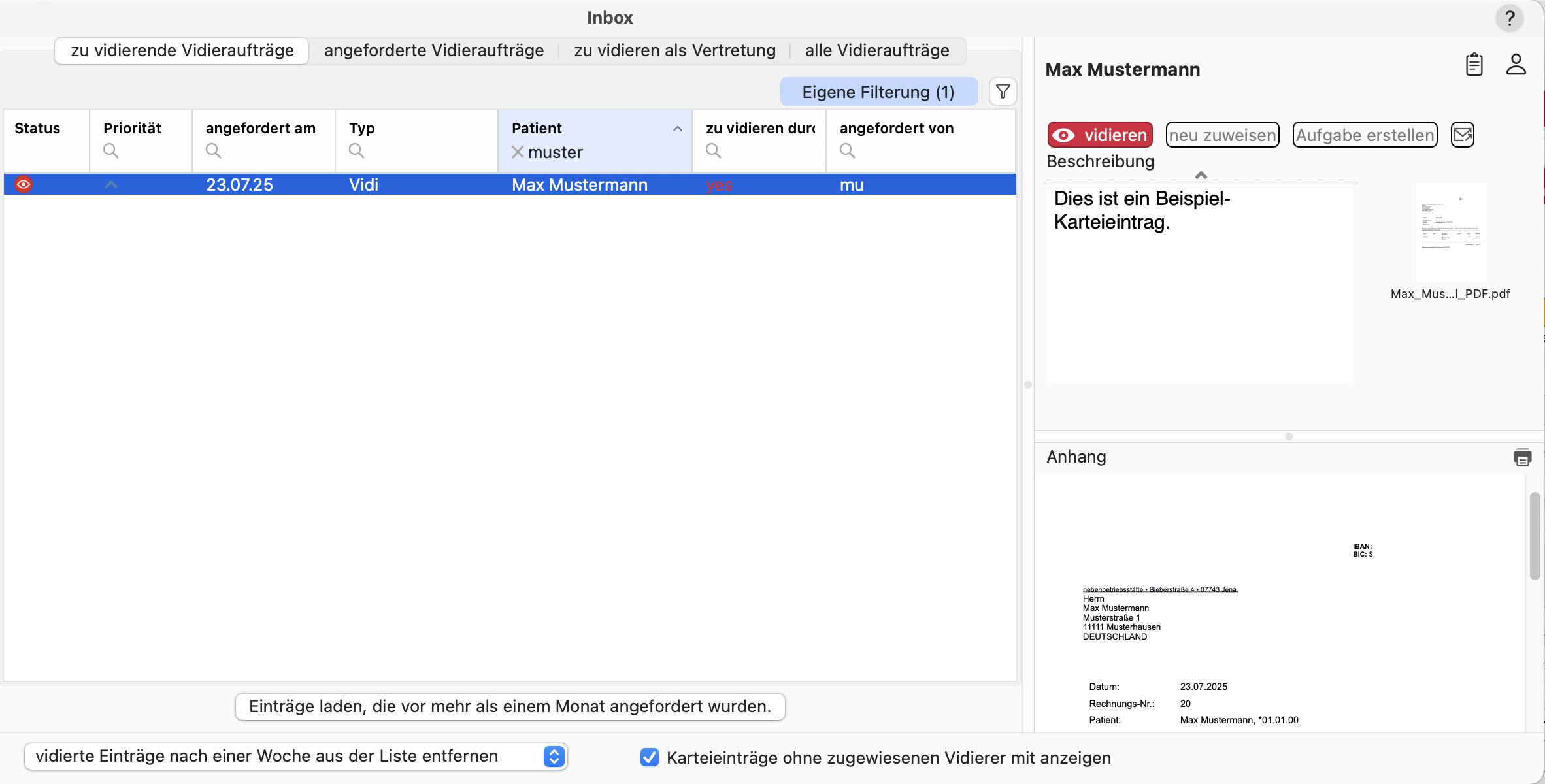 tomedo handbuch ios app vidierliste vorbereitung mac inbox vidierauftrag
