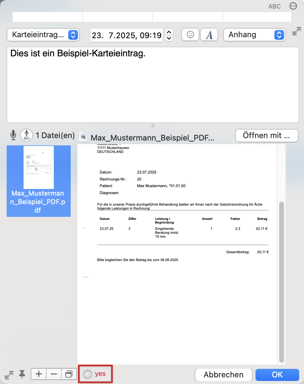 tomedo handbuch ios app vidierliste vorbereitung mac karteieintrag anlegen button vidierung