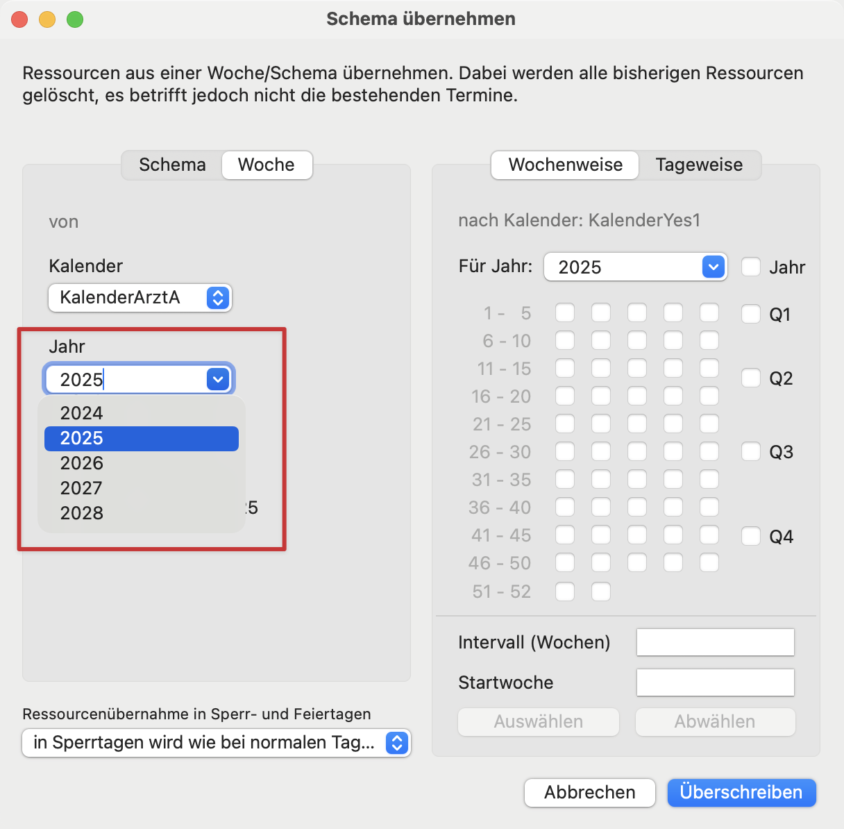 tomedo changelog kalender schemaverwaltung wochenweise uebertragen jahresauswahl