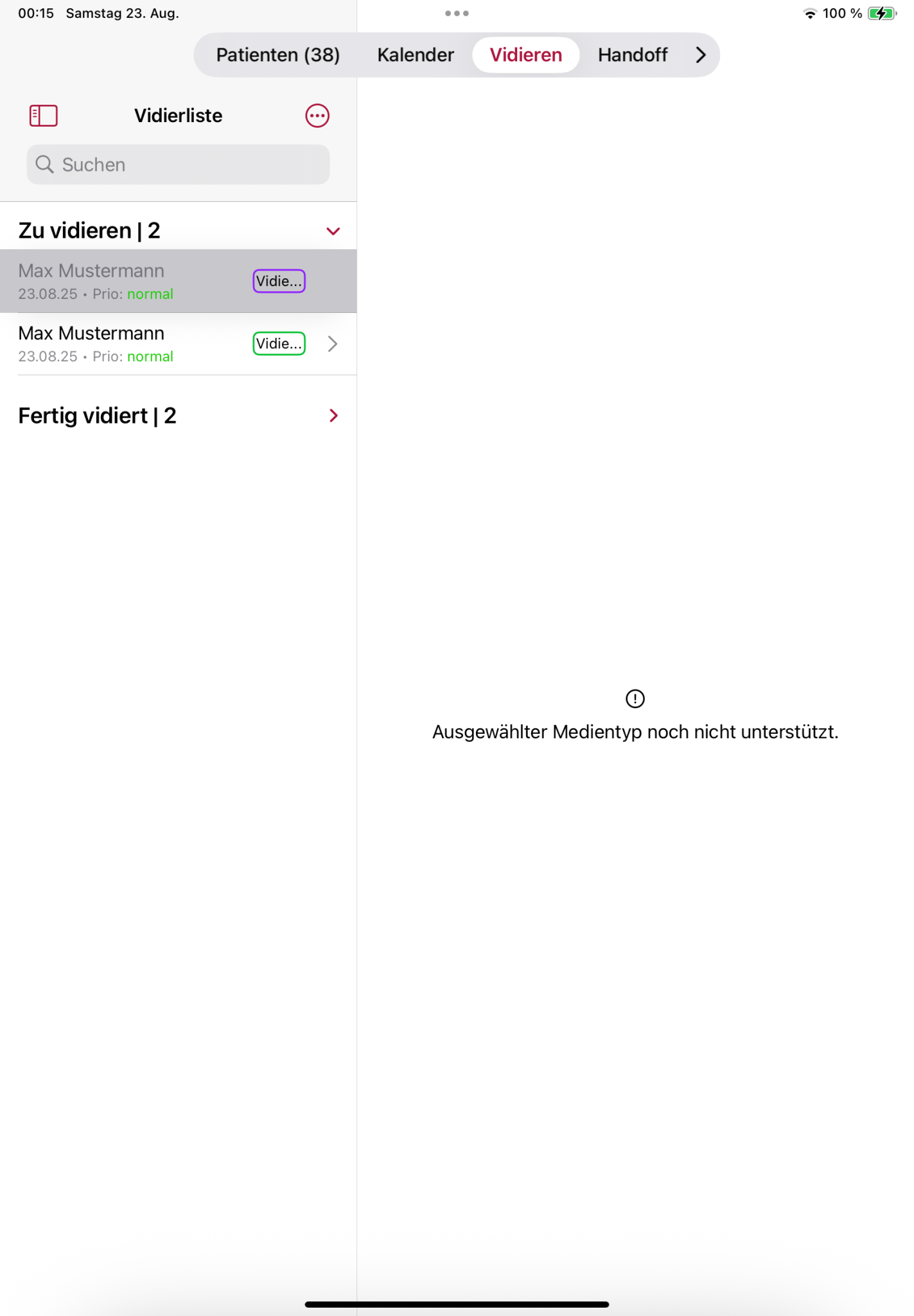 tomedo handbuch ios app vidierliste nicht unterstuetzte medientypen