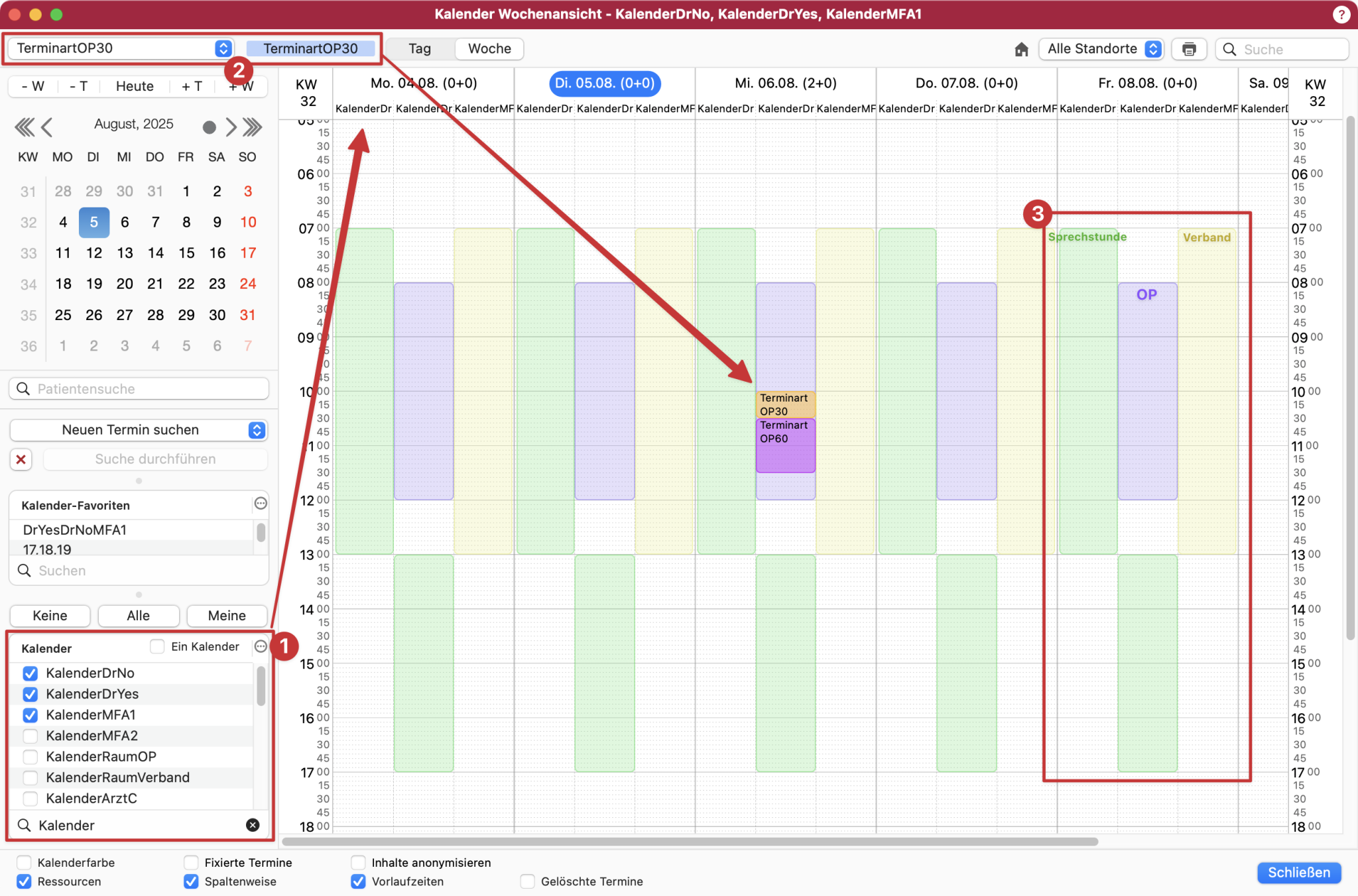 tomedo handbuch kalender kalenderplanung erklaerung ablauf inkl facelift