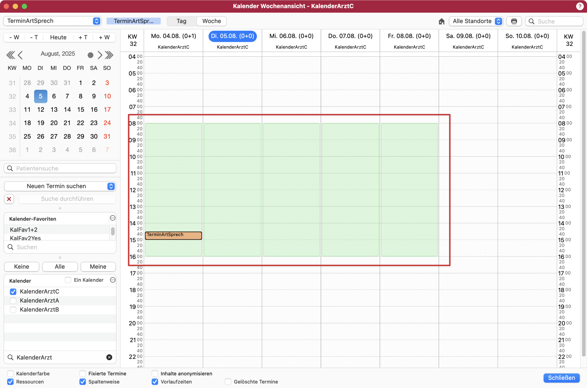 tomedo handbuch kalender kalenderplanung erklaerung ressourcen
