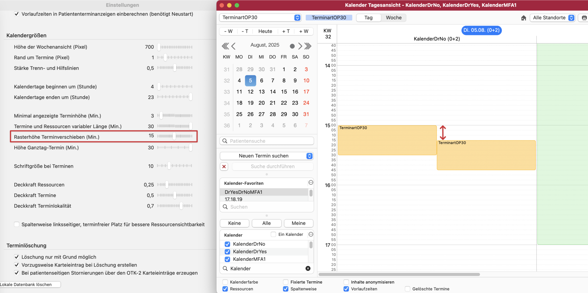 tomedo handbuch kalender tomedo einstellungen rasterhoehe terminverschiebung