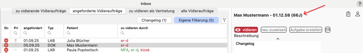 tomedo changelog 159 inbox vidierung geburtsdatum