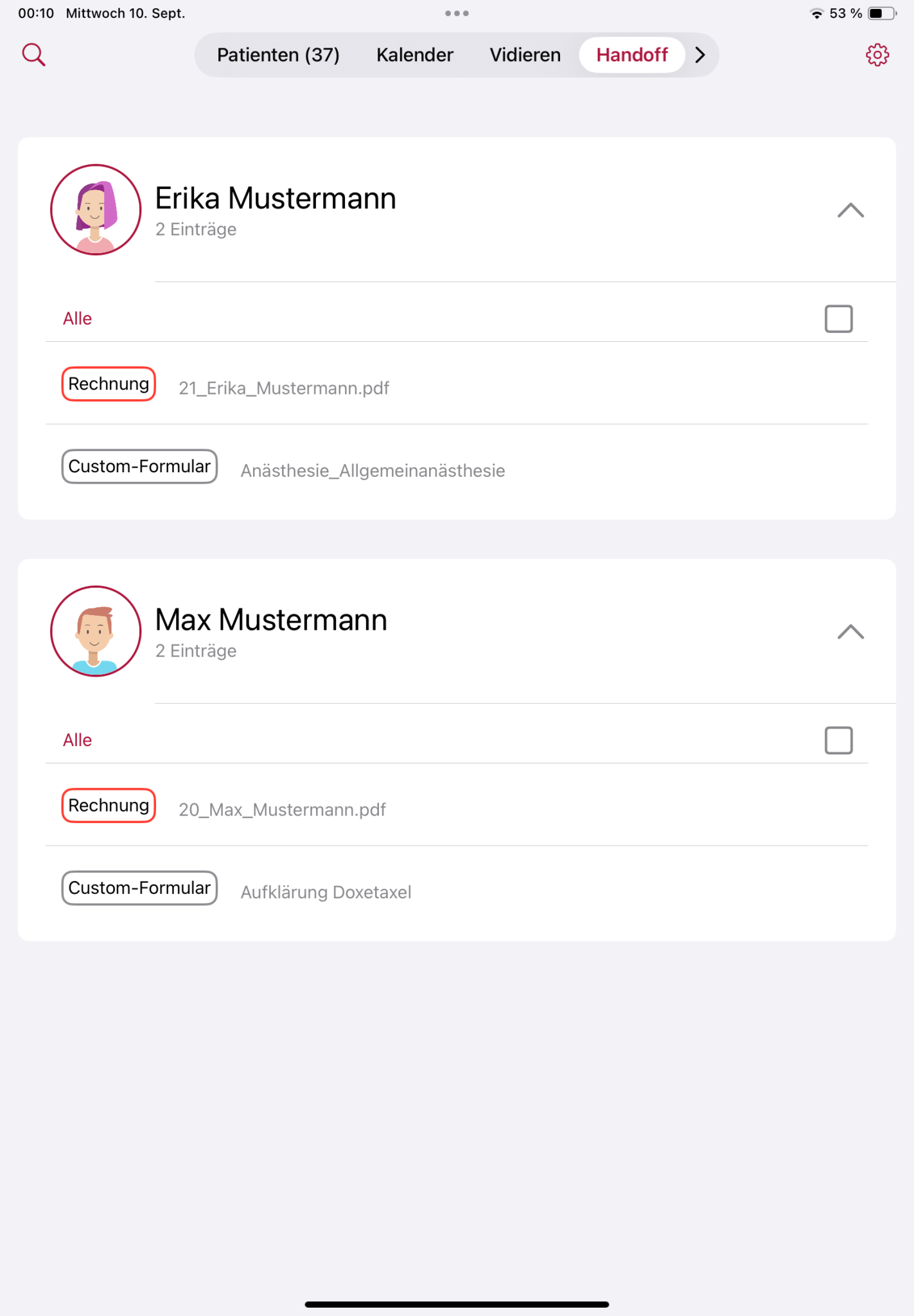 tomedo handbuch ios app handoff anzeige getrennt nach patient