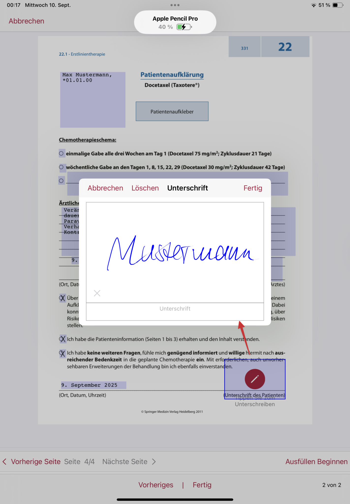 tomedo handbuch ios app handoff dokument bearbeitung custom formular unterschrift mit apple pencil