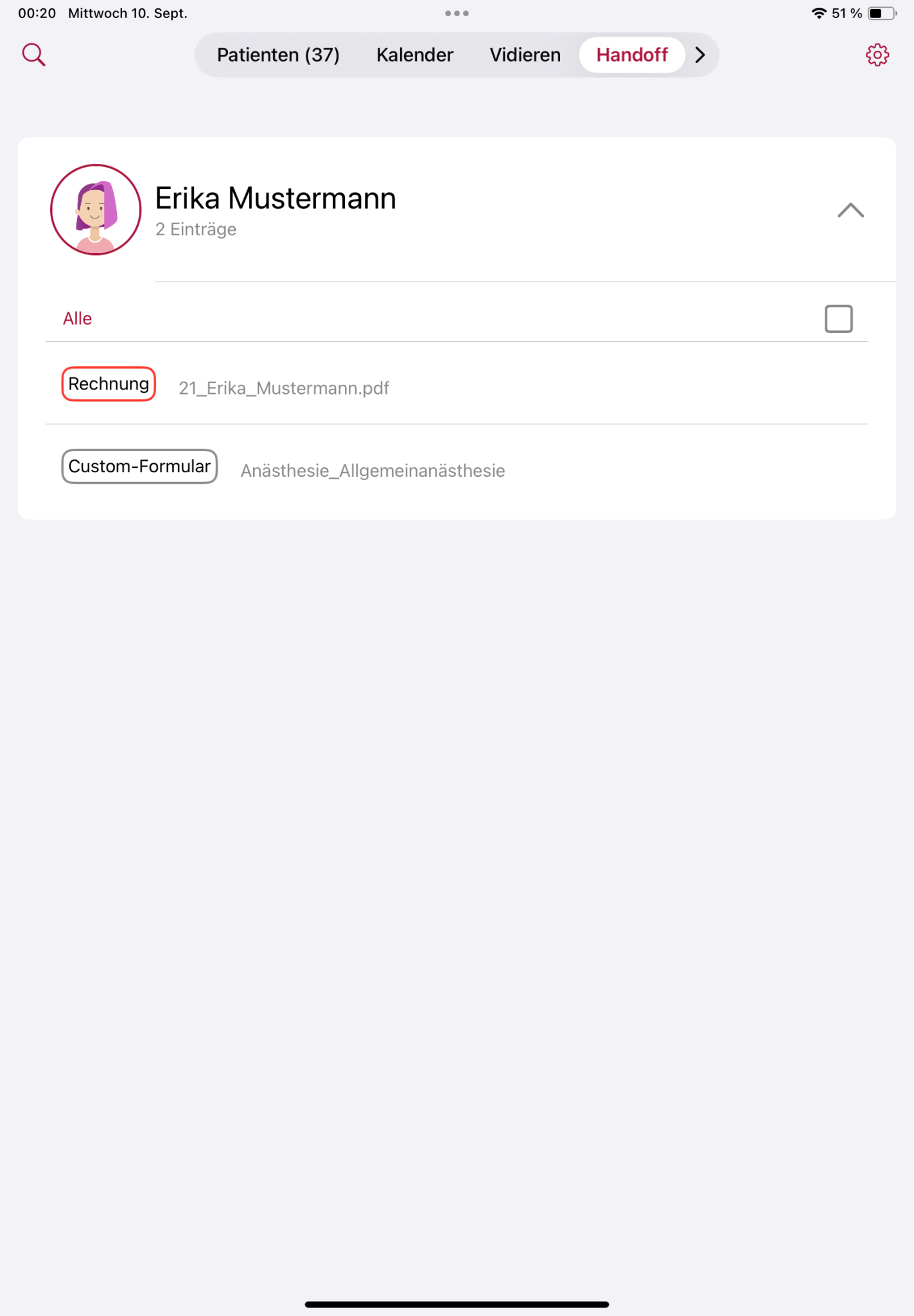 tomedo handbuch ios app handoff nach bearbeitung enternung aus der liste