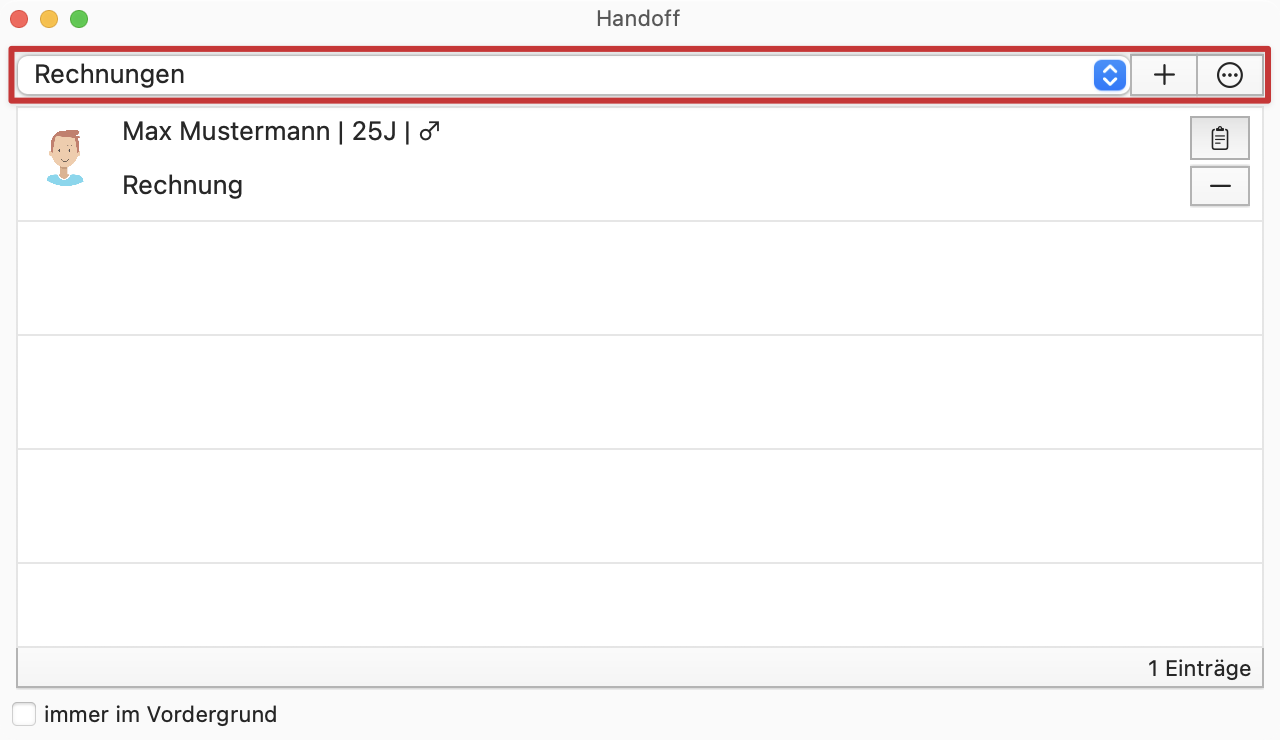 tomedo handbuch ios app handoff panel listen anlegen und konfigurieren