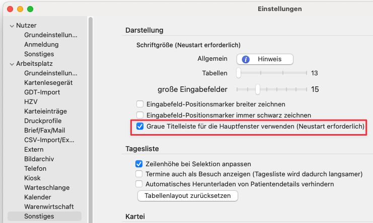 tomedo handbuch tagesliste graue titelleiste einstellen 1